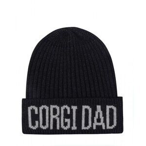Dark Grey Corgi Dad Knitted Beanie Hat for Men Embroidered Soft Dog Lover NWT